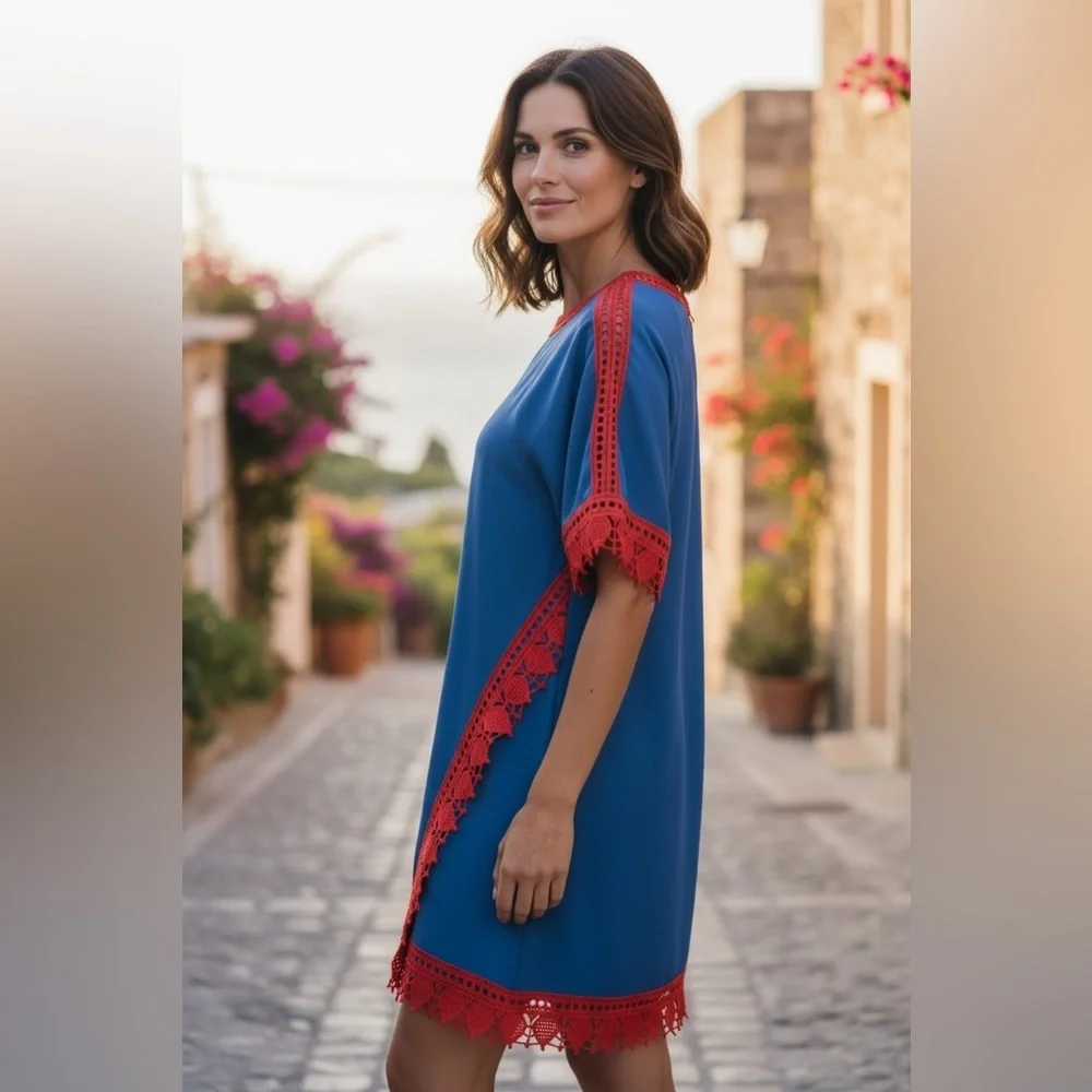 Tory Burch Marisa Lace Crochet Trim Runway Shift Dress Size 8